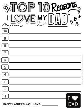 Top Ten List : Father's Day : Top 10 Reasons I Love My Dad | TpT