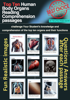 Preview of human body systems project , Human Body top ten Organs  Reading Comprehension 