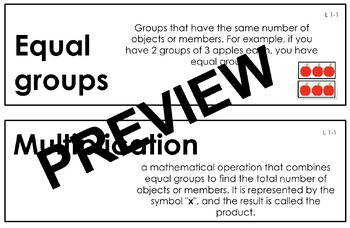 Preview of Topics 1 - 16 enVision Mathematics 2024 Grade 3 Vocabulary (My Word) Cards