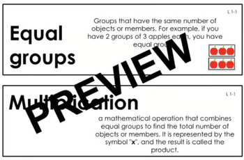 Preview of Topic 1 enVision Mathematics 2024 Grade 3 Vocabulary (My Word) Cards