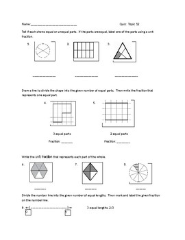 Preview of Topic 12 Fractions - Grade 3  Envision 2.0 Pearson - Lesson 12.1-12.5 - EDITABLE