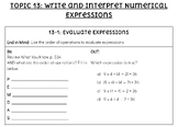 Topic 13 INs and OUTs - Numerical Expressions - 5th Grade 