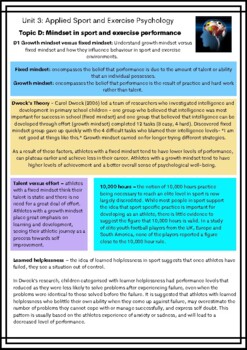 Preview of Topic D Mindset -Unit 3: Applied Sport and Exercise Psychology BTEC