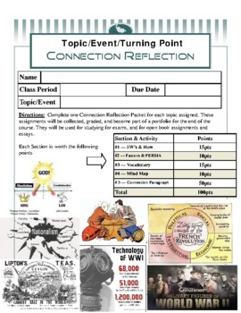 Preview of Topic/Event/Turning Point Reflection Connection Workbook Packet