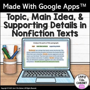 Preview of Topic, Main Idea, and Supporting Details in Nonfiction GRADES 4-6 Google Apps