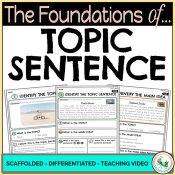 Preview of Topic Sentence Differentiated Worksheets & Activities Practice Digital & Print