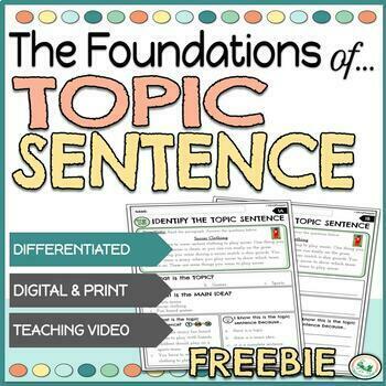 Preview of Topic Sentence Differentiated Worksheets and Activities Digital & Print