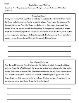 Preview of Topic Sentence Practice Writing for Grades 2 and 3