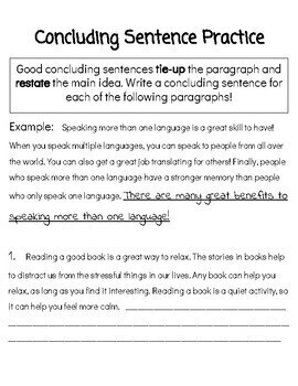 Topic Sentence, Supporting Sentence, and Concluding Sentence Practice