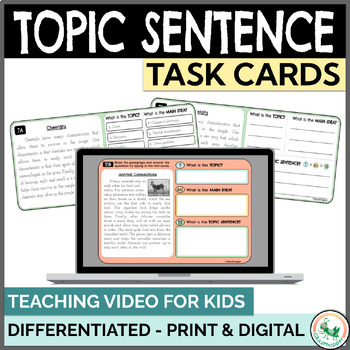 Preview of Topic Sentence Task Cards Practice Activies Differentiated & Print and Digital
