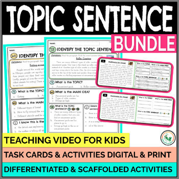Preview of Topic Sentence Practice Task Cards & Worksheets Print & Digital Bundle