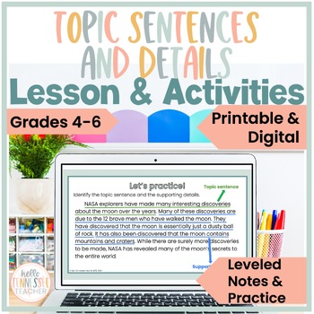 Preview of Topic Sentences Practice and Lesson with Supporting Details and Closing Sentence
