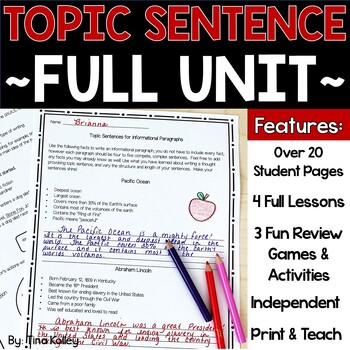 Preview of Topic Sentences Writing Lesson - Topic Sentence Worksheets