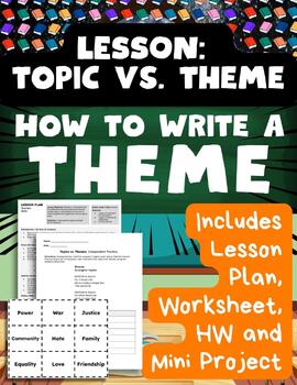 Preview of Topic vs. Theme Write Thematic Statement Lesson Plan Worksheet HW Mini Project