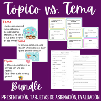 Preview of Tópico vs. Tema- Presentación PowerPoint, Tarjetas de trabajos, Evaluaciones