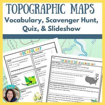 Preview of Topographic Map Scavenger Hunt, Quiz, and PPT Slideshow | Map Skills