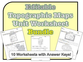 Preview of Topographic Maps Worksheets *EDITABLE BUNDLE*