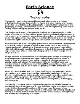 Preview of Topography Article & Questions (Word Document)