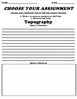 Preview of Topography UDL Choice Board Worksheet