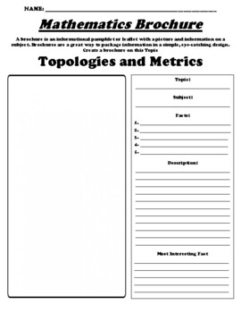Preview of Topologies and Metrics "Informational Brochure" Worksheet & WebQuest