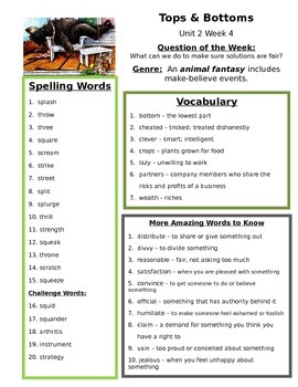 Tops And Bottoms Reading Street Worksheets Teaching Resources Tpt