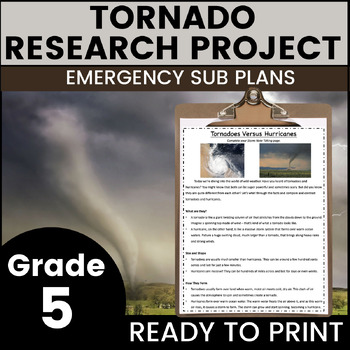 Preview of Tornado 5th Grade Emergency Sub Plans Math English Science for Substitute Binder