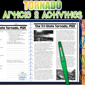 Preview of Tornado Article and Activity Pages | Natural Disaster | Severe Weather