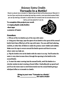 Preview of Tornado in a Bottle Activity Directions