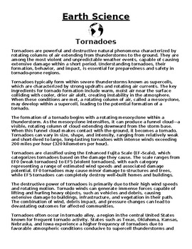 Preview of Tornadoes Article & Questions (Word Document)