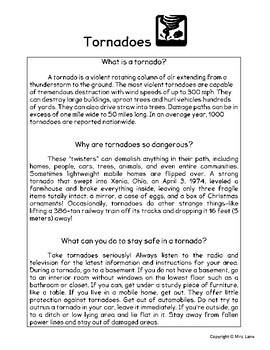 Tornadoes Reading Comprehension Activity by Mrs. Lane | TpT