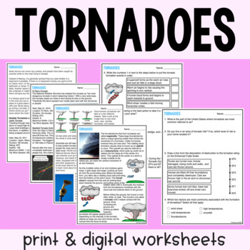 Preview of Tornadoes - Reading Comprehension Worksheets