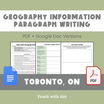 Preview of Toronto Information Paragraph - Geography Information Paragraph Writing Task