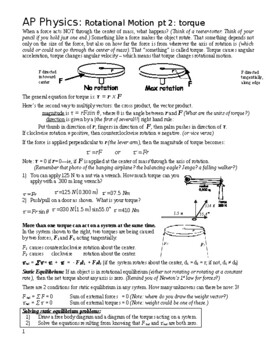 Preview of Torque Lecture Notes-AP-C Physics
