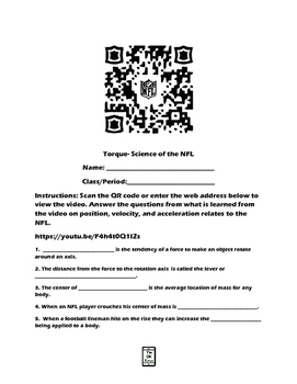Preview of Torque-Science of the NFL QR Code Video Worksheet