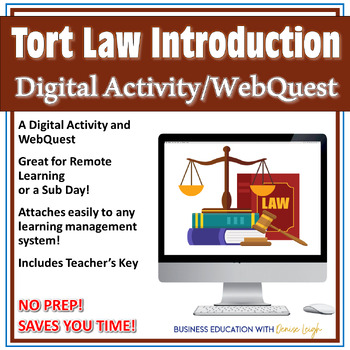 Preview of Tort Law Introduction Digital Activity & WebQuest for Business and Law Class