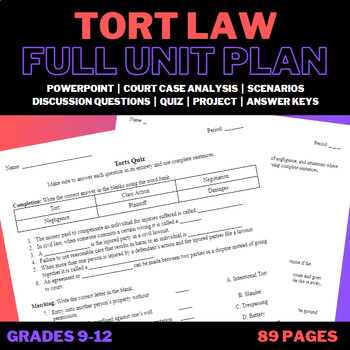 Preview of Tort Law Unit: Law-Related Education