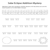 Total Solar Eclipse 2024 Math Addition Mystery K-1st-2nd G