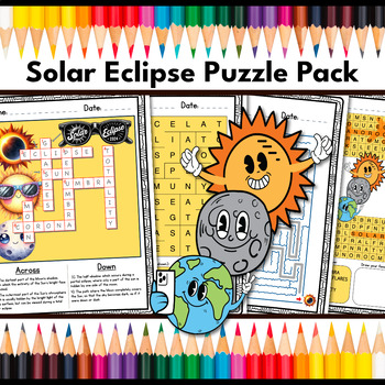 Preview of Total Solar Eclipse 2024 Word Search, Crossword, Maze and Word Path Wordsearch