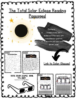 Preview of Total Solar Eclipse April 8th, 2024 Reading Passages and Activities!