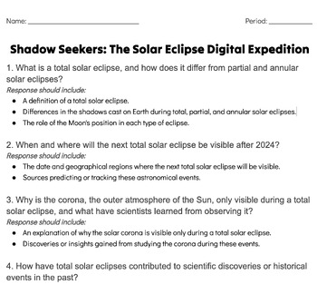 Preview of Total Solar Eclipse Independent or Partner Activity
