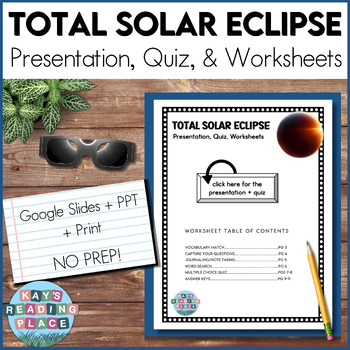 Preview of Total Solar Eclipse 2024 Slideshow + Quiz + Worksheets, No Prep Print & Digital