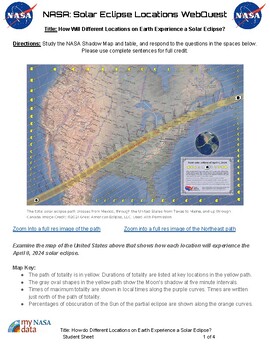 Preview of Total Solar Eclipse WebQuest: Will location affect eclipse experience?4/8/24 PDF