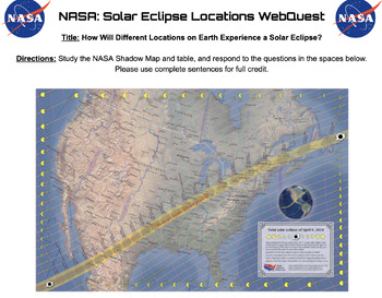 Preview of Total Solar Eclipse WebQuest: Will location on Earth affect experiences? 4/8/24