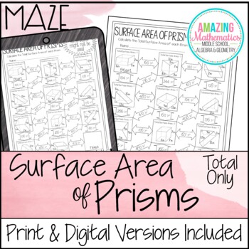 Preview of Total Surface Area of Prisms Worksheet - Maze Activity