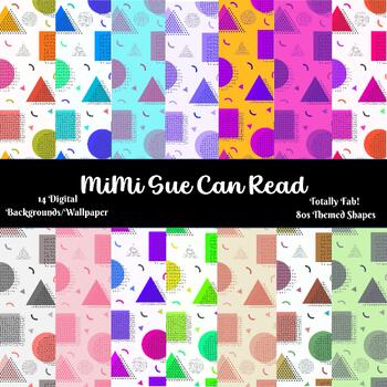 Totally Fab! 80s Themed Shapes 14 Digital Backgrounds/Wallpapers Multi