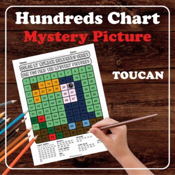 Preview of Toucan Hundreds Chart Mystery Picture No Prep Place Value Color by Number