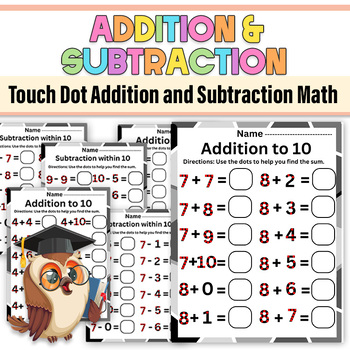 Preview of Touch Dot Addition and Subtraction Math|Touch Number Math BASIC Worksheets