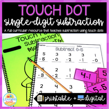 Preview of Touch + Count Math: Single Digit Subtraction Packet (Printable + Digital)