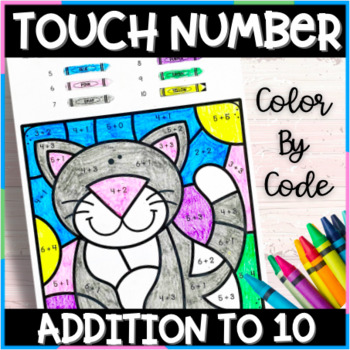 Preview of Touch Dot Addition to 10 Math Worksheets -  Color By Code