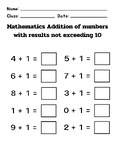 Touch Dot Number Addition to 10 Math Worksheets - Set 1
